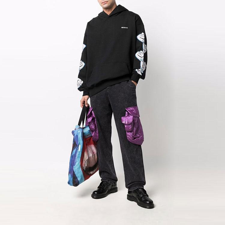 WE11DONE Logo Pattern Printed Hooded Long Sleeve Sweatshirt Unisex Sweatshirt Black WD-TH3-21-597-U-BK