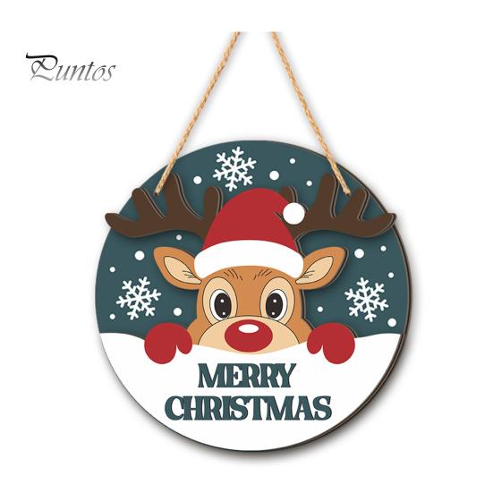 Festive Cartoon Santa Deer Ornaments Christmas Wooden Pendant, Decorative Reindeer/Santa Claus/Gnome Pattern Hanging Sign, Welcome Sign with Childlike