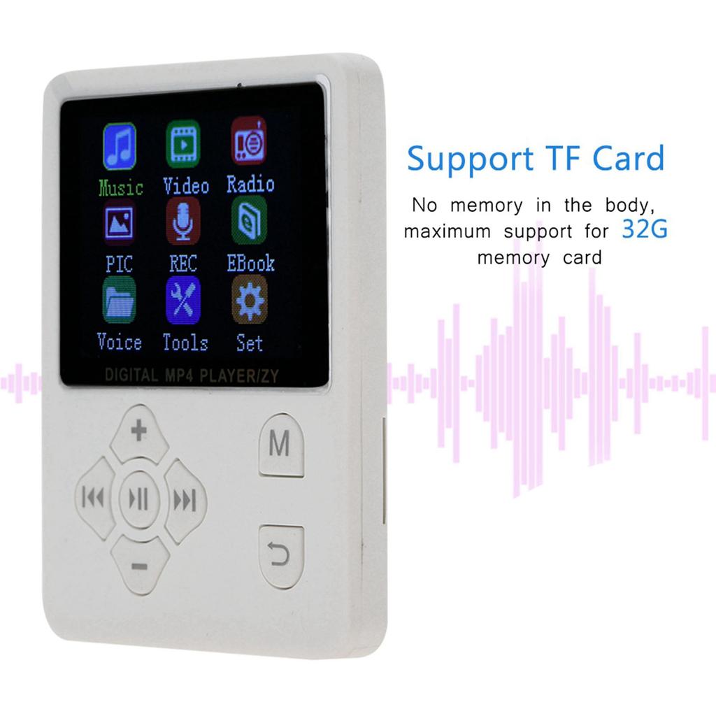 Thin Lightweight Portable Color Screen HiFi MP3 MP4 Music Player USB2.0 Cross Button White