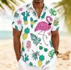 Men's Flamingo Tropical Fruit Print Short Sleeve Shirt, Spring Summer Fun Hawaiian Vacation Blouse, Loose Casual Top