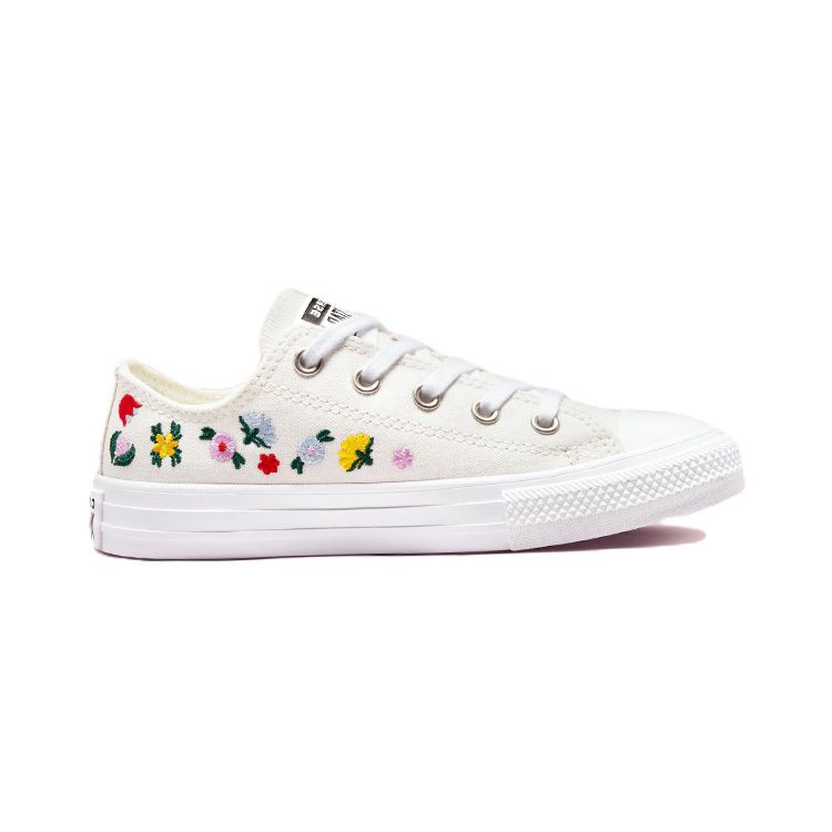 Converse Chuck Taylor All Star Low PS Floral Embroidery Kids Sneakers White Vintage-White A02211C