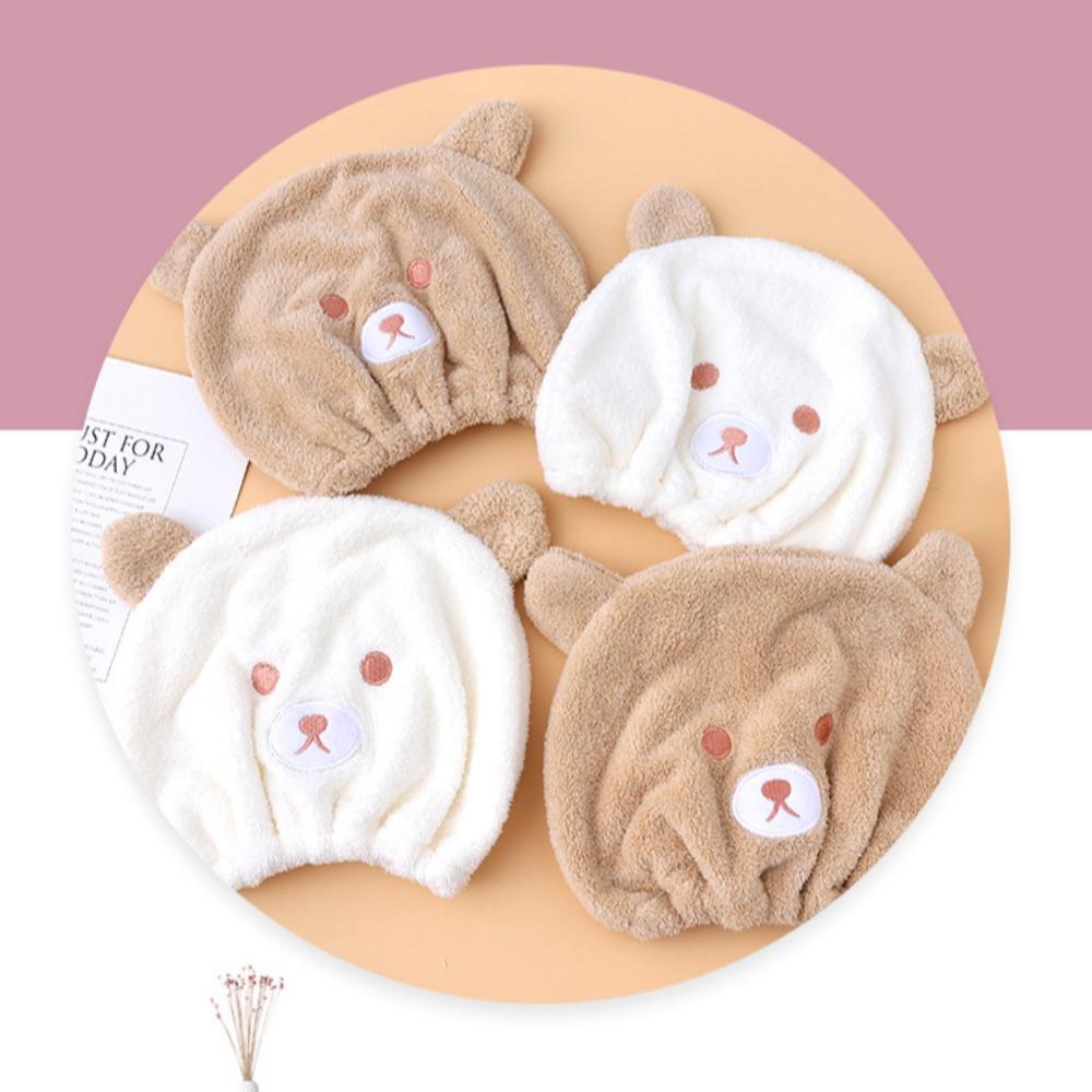 Shower Hat Quickly Dry Hair Hat Little Bear Cartoon Hair Towel Lovely Hair Drying Cap Towel