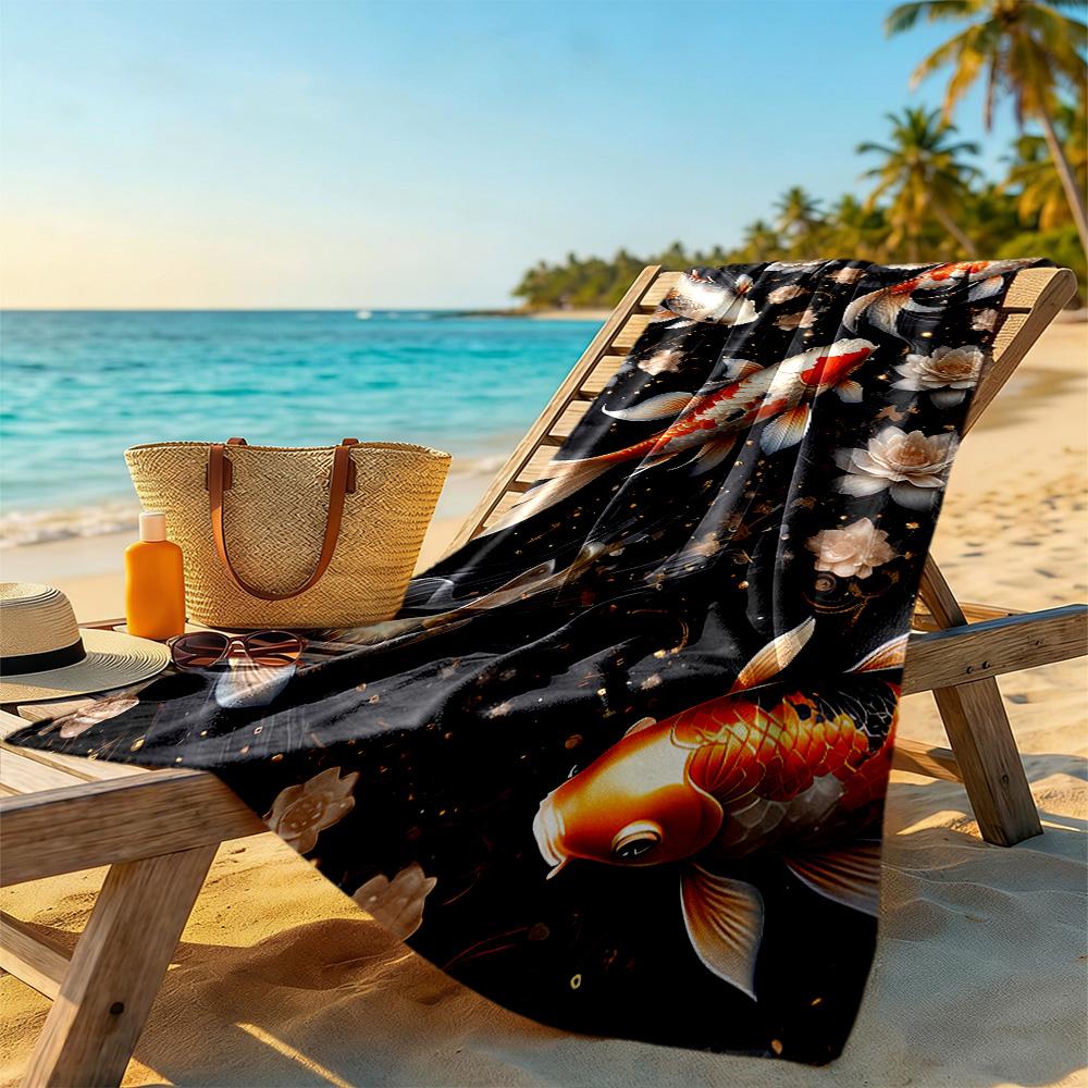 Koi Fish Lake Beach Towel Super Soft & Absorbent Comfortable Lightweight Suitable for Swimming, Gym, Camping, Yoga Vacation
