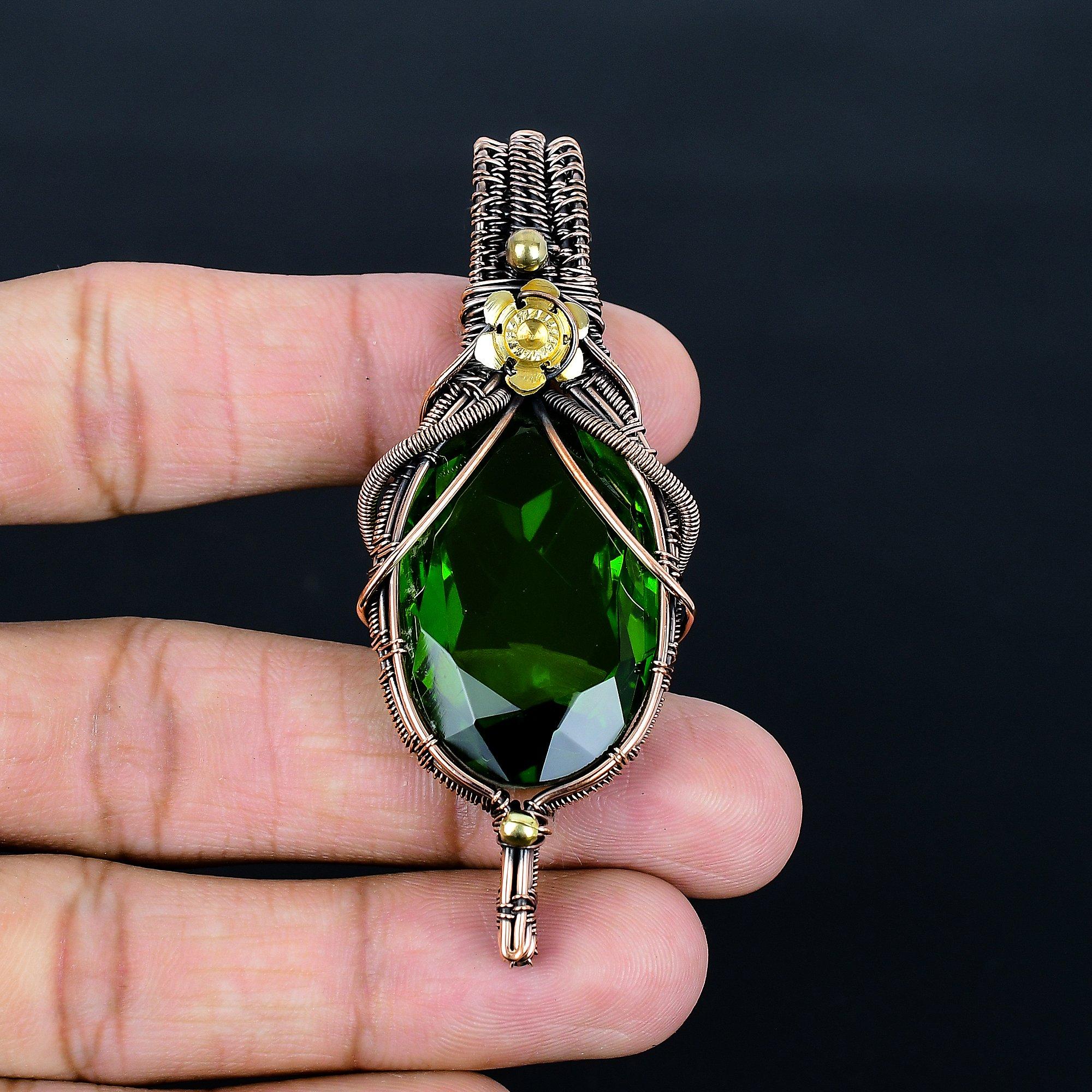 

Chrome Diopside Handmade Gemstone Pendant, 999 Copper Wire Wrapped Pendant, Unique Design Jewelry Pendant 2.55 Inches