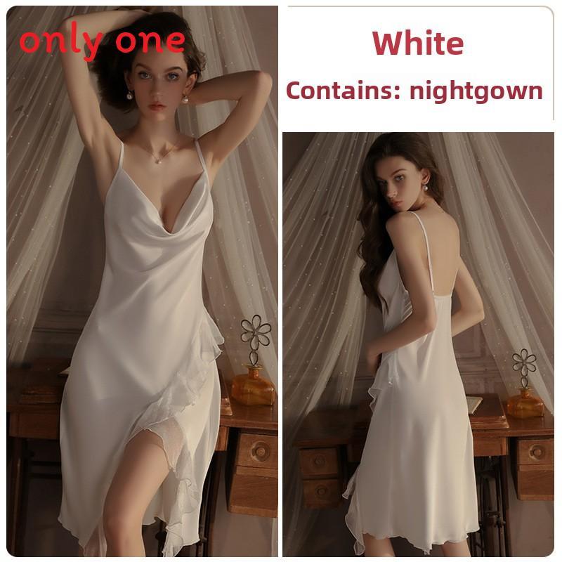 Sexy Solid Color Womens Satin Sleep Dress And Robe Set For Comfortable Nightwear