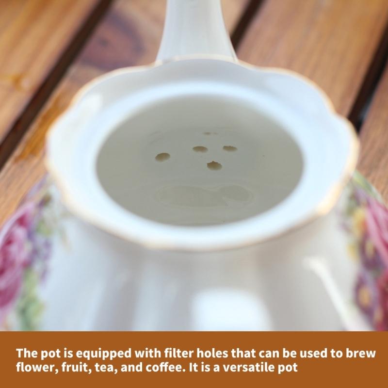 Ergonomic Handle Ceramic Teapot With Floral Pattern And Gold Trim Porcelain Tea Pot Suitable For Gifting