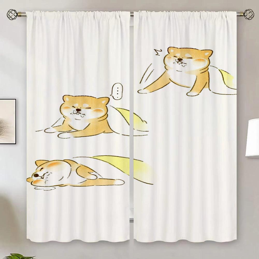 Shiba Inu Living Room Curtains for Living Room 2 Elegant Pieces Tulle In Kitchen Curtain Blackout Curtain 100% Partition Shades