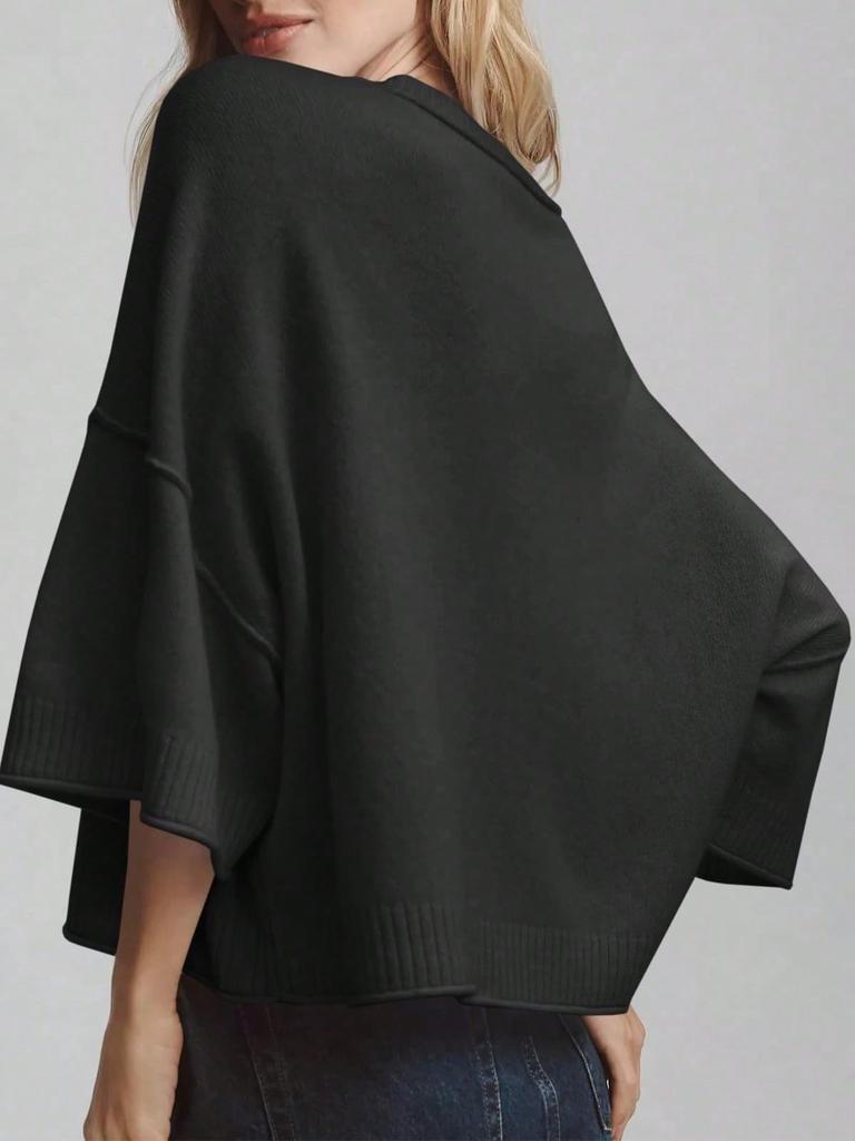 Women's Oversized Cropped Knit Sweater Short Sleeve Crew Neck Lightweight Summer Top