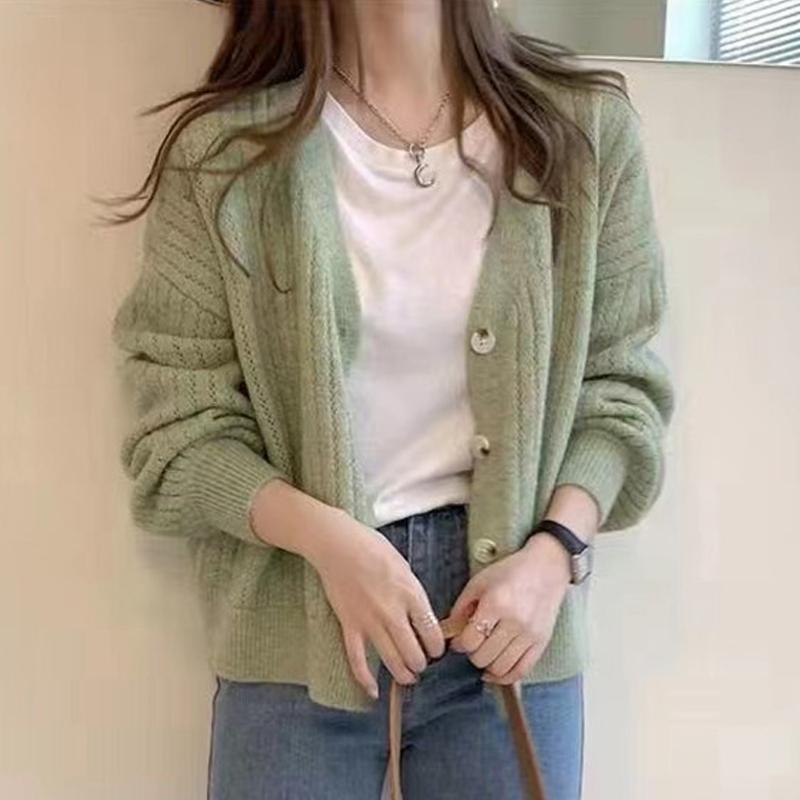Autumn Winter Fashion V Neck Cardigan Women Sweater New Elegant Loose Retro Knitted Jacket Versatile Solid Casual Office Gentle Simple Coats Clothing