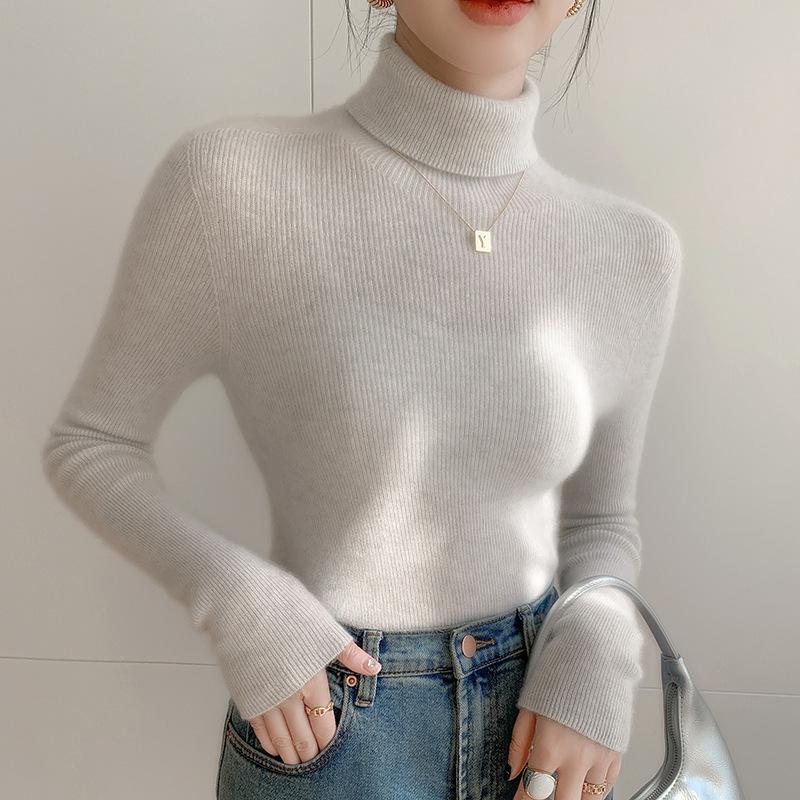 Women's Slimming Seamless High Neck Cashmere Sweater - 35% Cashmere, Perfect for Autumn/Winter