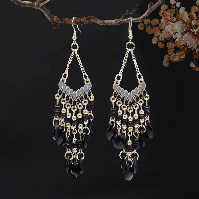 Ethnic Water Drop Tassel Earrings: Long Bohemian Beaded Jewelry