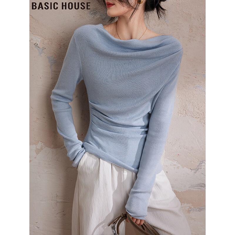 Basic House Off-Shoulder Draped Neck Long Sleeve T-Shirt S