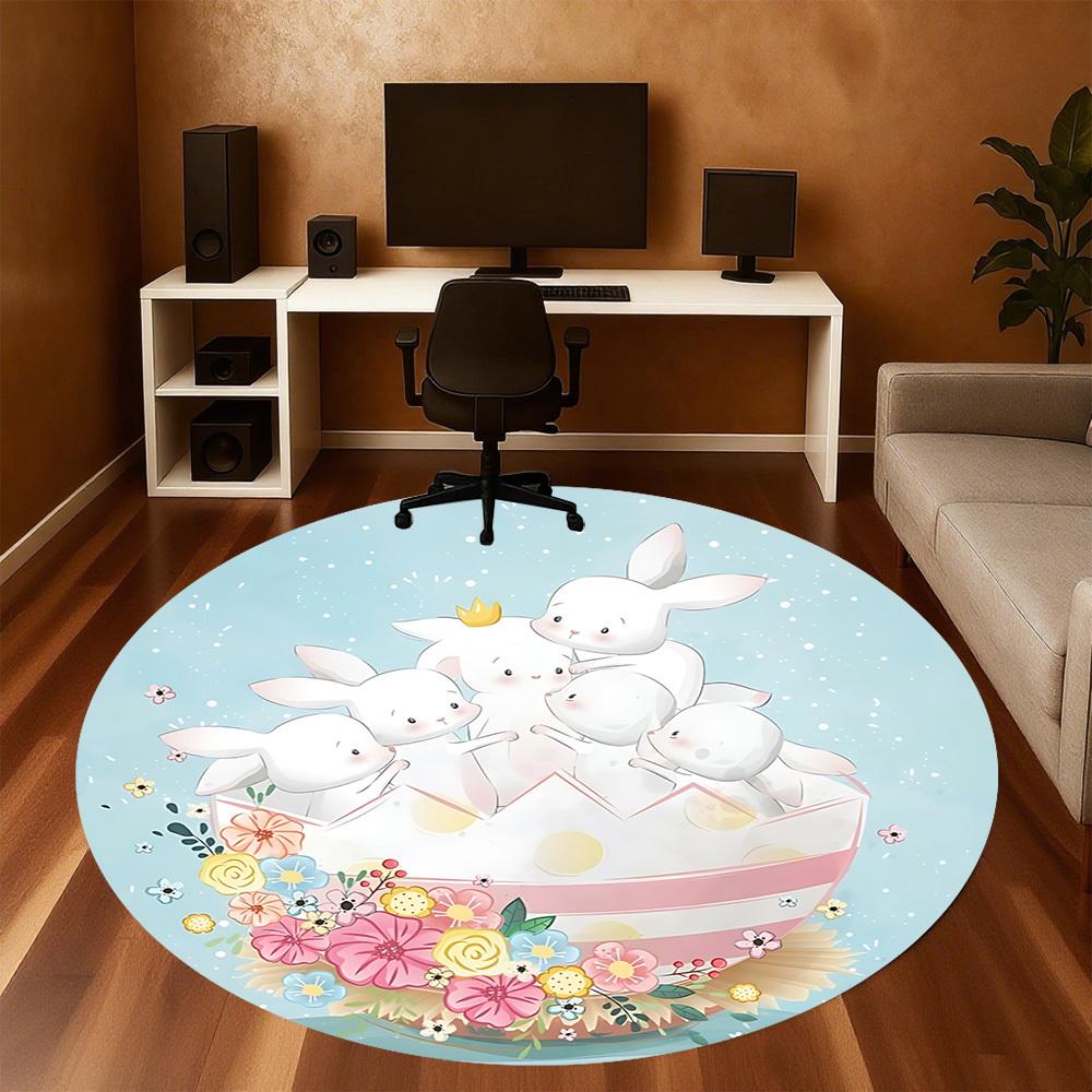 1pc Rabbit___flower Round Chair Mat Area Rug - Non-Slip, Floor Mat for Office, Bedroom, and Indoor Decor C1125175