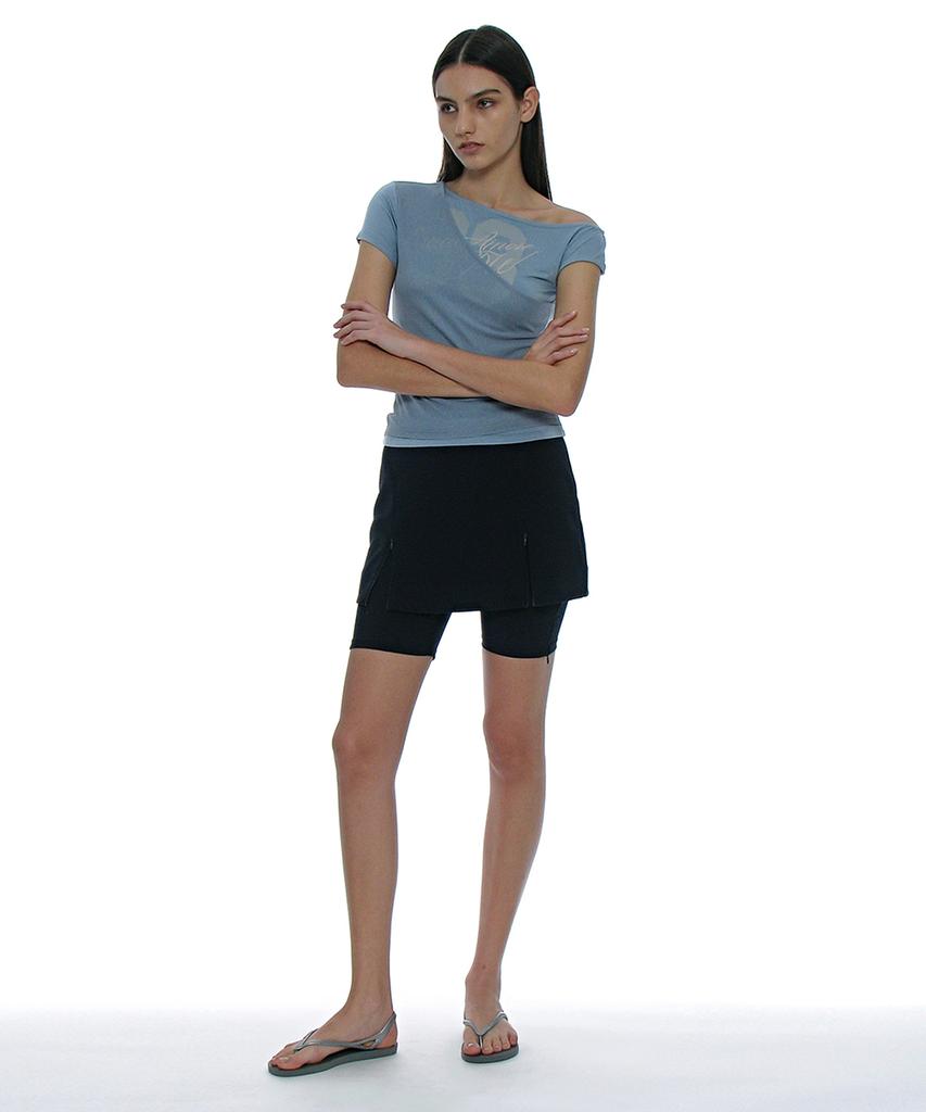 PARTIMENTO WOMEN Numbering Asymmetrical Layered Top_Blue Gray