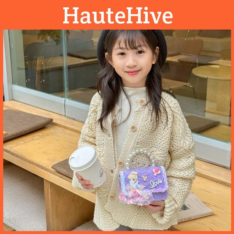 Modern Fashionable Childrens Single Shoulder Bag With Pearl Details And Design Bow