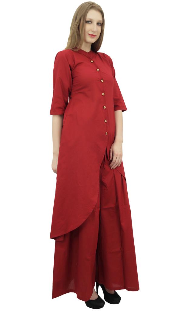 Phagun Asymmetrical Kurta Kurti Solid Beige Indian Clothing With Palazzo