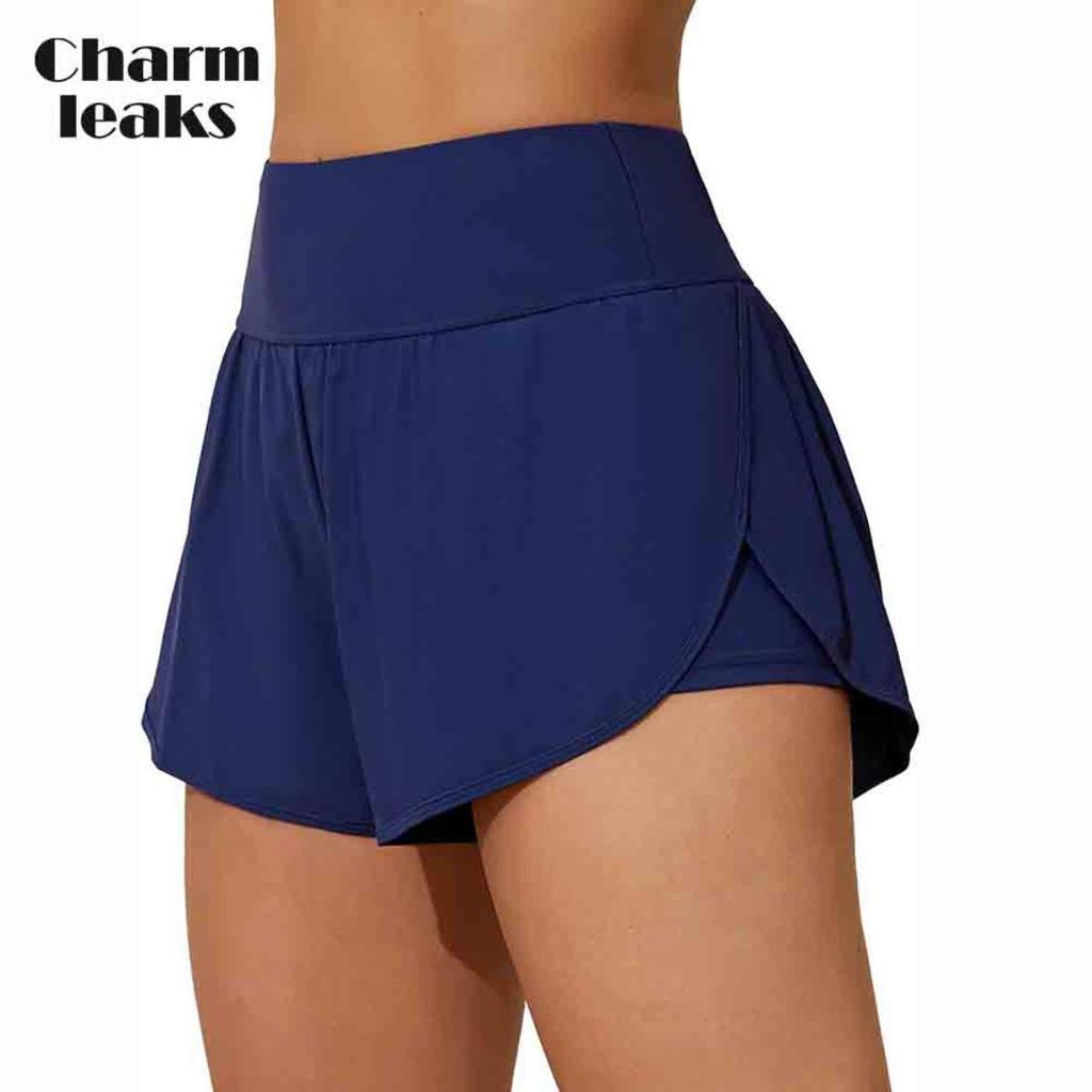 CHARMLEAKS Pantaloncini da bagno da donna Pantaloncini da bagno con spacco laterale Pantaloncini da surf 2 in 1 con tasche sul fondo