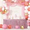 Sequin Table Skirt, Pink Table Skirts Wavy Ruffle Sparkly Table Cover Skirt for Tables Bridal Shower Birthday Party Display