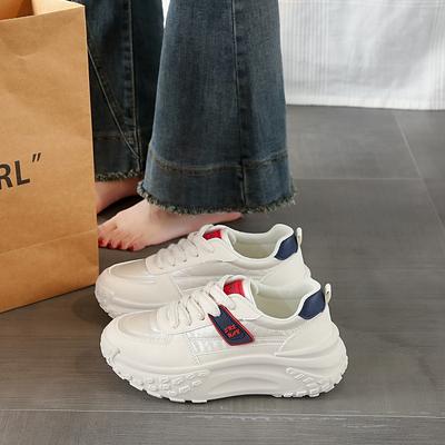 Fashion CRLAYDK Chunky Sneakers voor Dames Vetersluiting Platform Wandelen Witte Schoenen Mode Casual Dames Hardlopen Sport Leer Tennis
