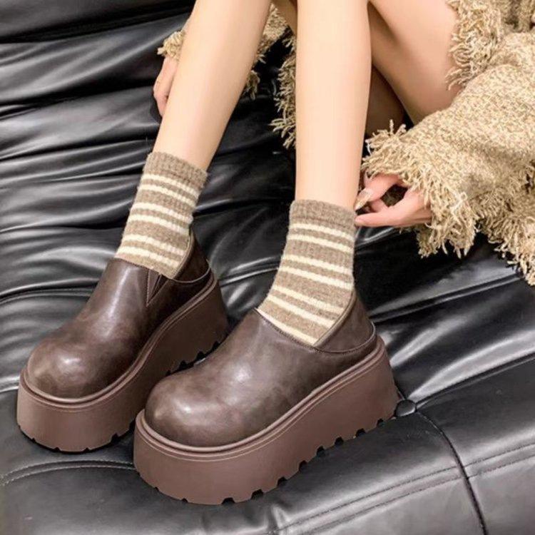 

Thick-soled Height-increasing Shoes for Women with Fleece Warmth, One-foot Cotton Shoes 40 коричневый