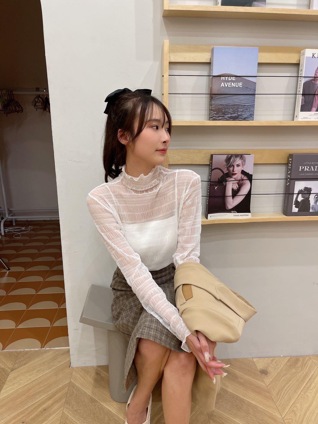 

Элегантная шифоновая блузка на кружевной основе - Женский осенний топ высокого класса однотонного цвета с дизайном воротника-стойки One Size белый