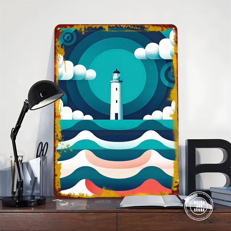 Lighthouse By the Sea Tinplate Poster Customized Wall Art Vintage Retro Metal Signs for Living Room Decorations Wand Deko Decor