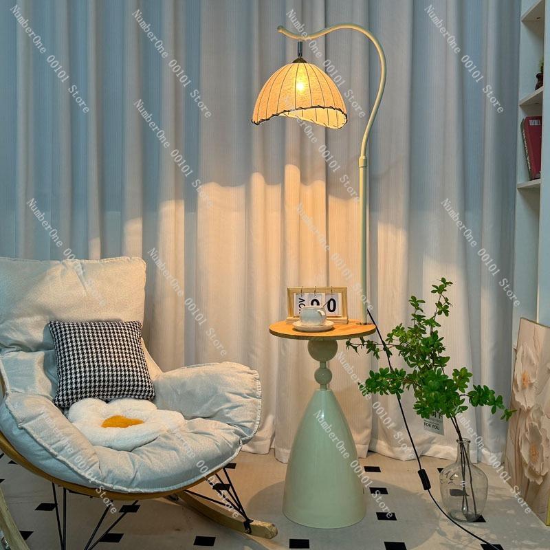 Cream-style floor lamp with side table living room sofa companion decorative bedside table lamp warm atmosphere bedroom night