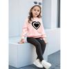 Girls' Heart Print Casual Comfortable Soft Loose Pullover Sweatshirt and Leggings 2-Piece Set, New Autumn/Winter, Playful, Sweet and Cool Style