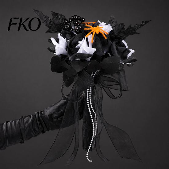 Gothic Artificial Bouquet Wedding Bouquets for Bride And Bridesmaid, Halloween Bouquet, Dead Branch Flower Black Rose Blooms Fake Centerpiece,