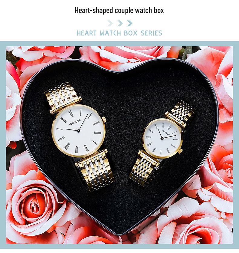 Sanda Trendy Diamond Roman Numeral Couple Watches - Steel Band, Waterproof Women's Wristwatch