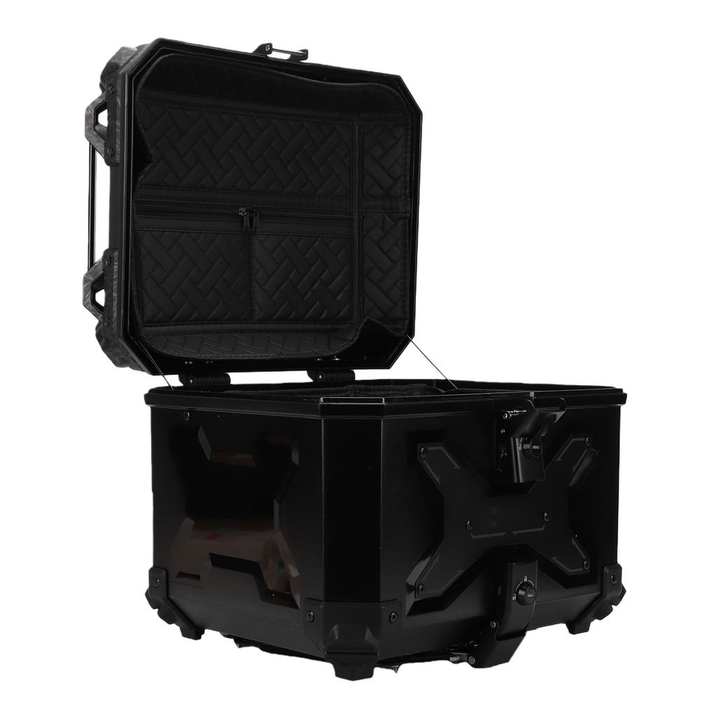 Motorcycle Top Case 45L Aluminum Alloy Handle Water Proof Anti Theft Lock System Universal Black
