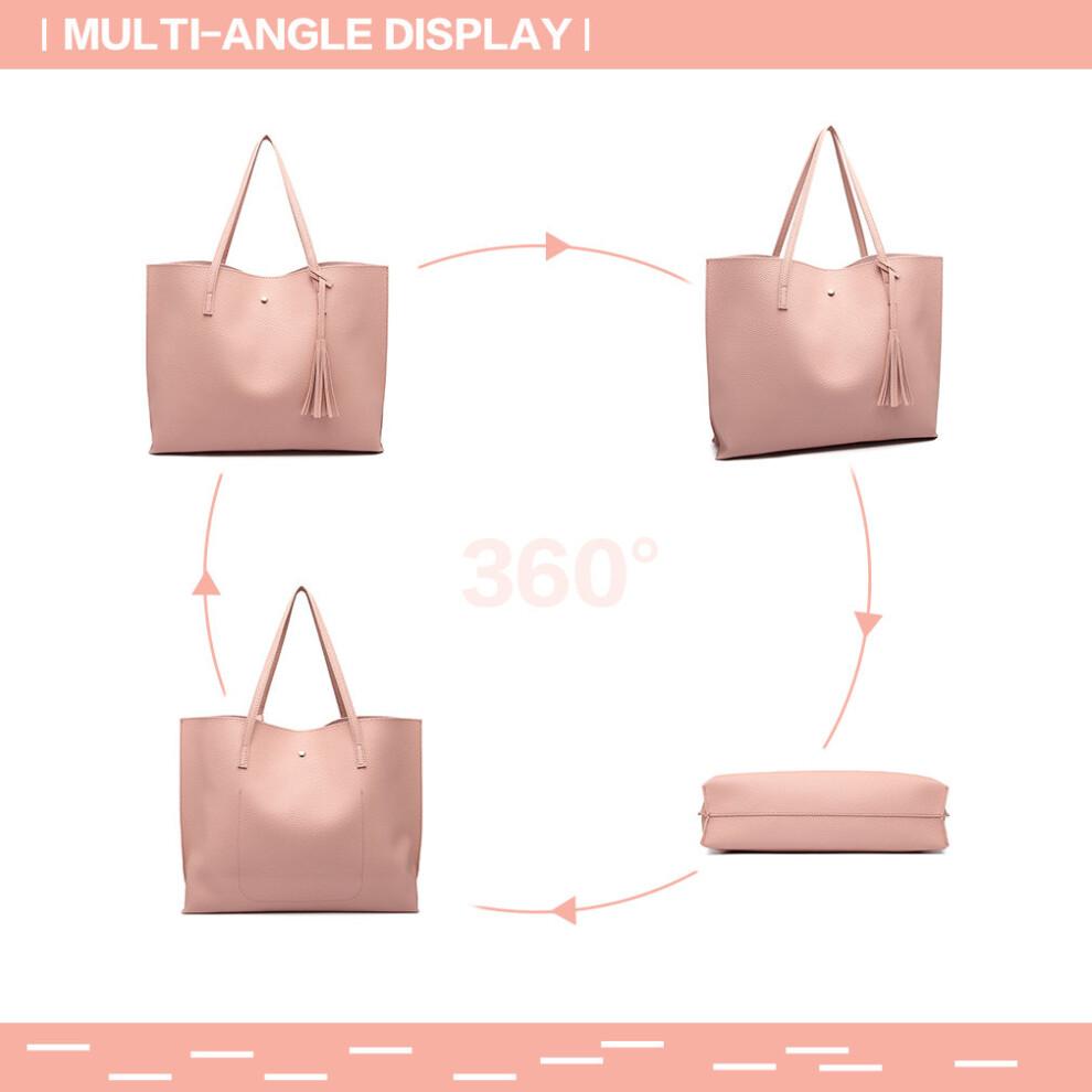 (Pink) Miss Lulu Women's PU Leather Soft Pebbled Handbag