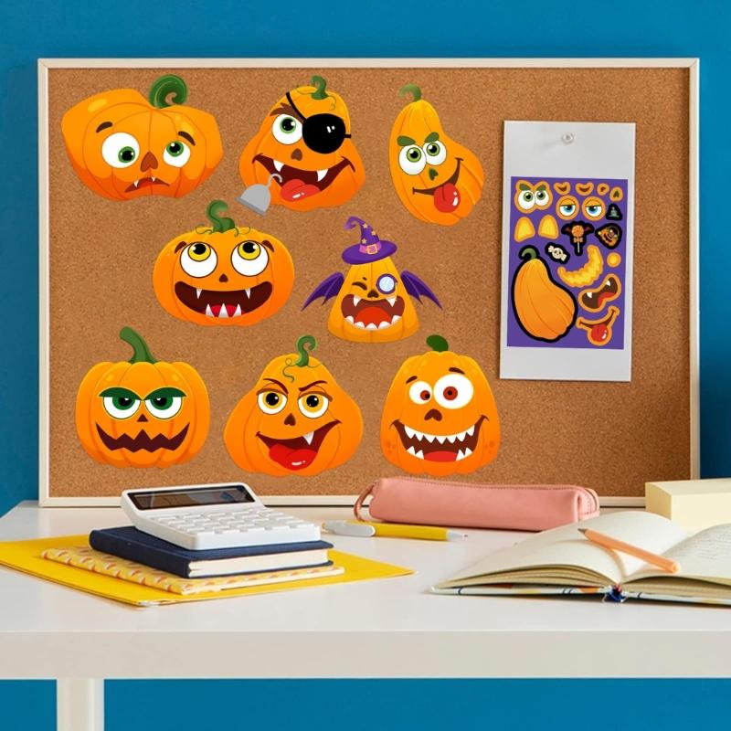 24pcs Creative Halloween Pumpkins Stickers For Tablets Phone Laptop Decoration Reusable PVC Safe For Kids DIY Project