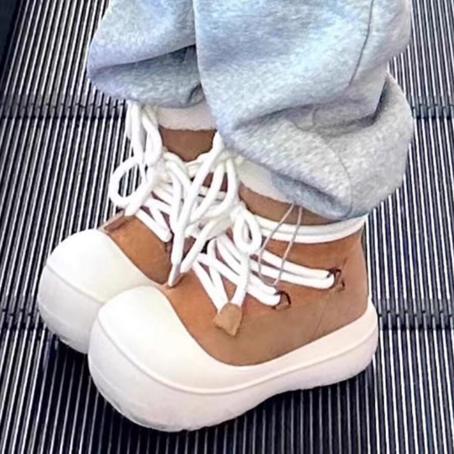 2025 autumn and winter new thin belt beaded round head warm and velvet versatile sports thick-soled non-slip women's snow boots