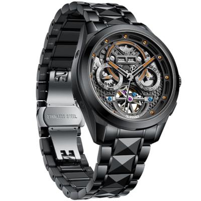 Heren Luxe Mechanisch Skeleton Automatisch Handmatig Opwindbaar Wolfraam Stalen Herenhorloge Stijlvol 50M Waterbestendig Saffierglas Wolfraam Band Lichtgevend