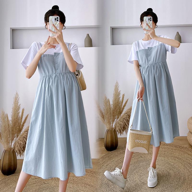2026 Summer Korean Style Short Sleeve Two-Piece Maternity Dress