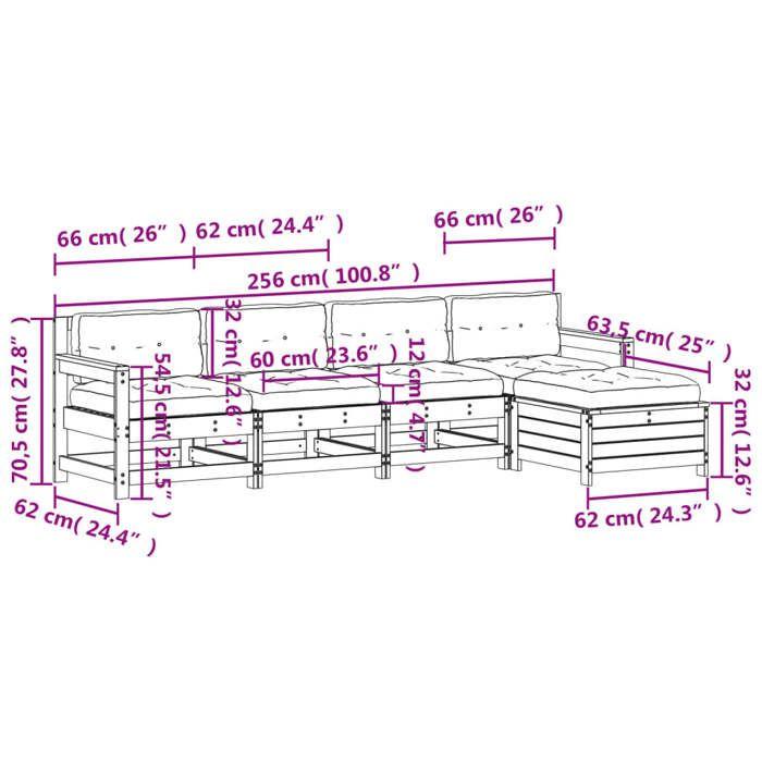 VidaXL Salon de Jardin avec Coussins 5 pcs, Canapés de Terrasse, Ensemble de Meubles de Patio, Mobilier d'Extérieur, Bois 3250858