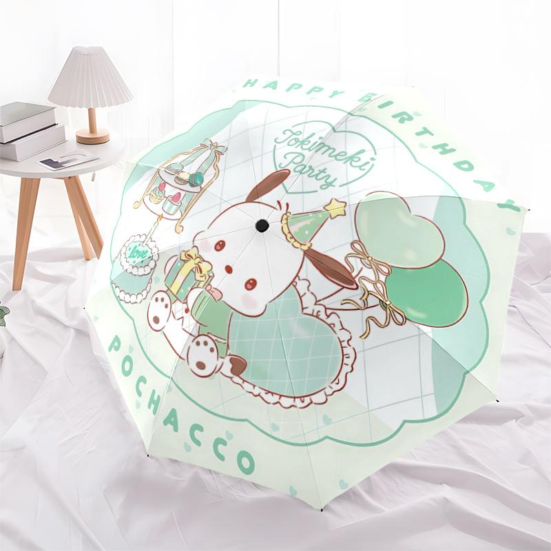 

1pc Pochacco Tokimeki Party Automatic Folding Umbrella - Portable Tri-Fold Design with 8-Rib Iron Frame, Perfect for Fans, Travel, Daily Use, and Fest
