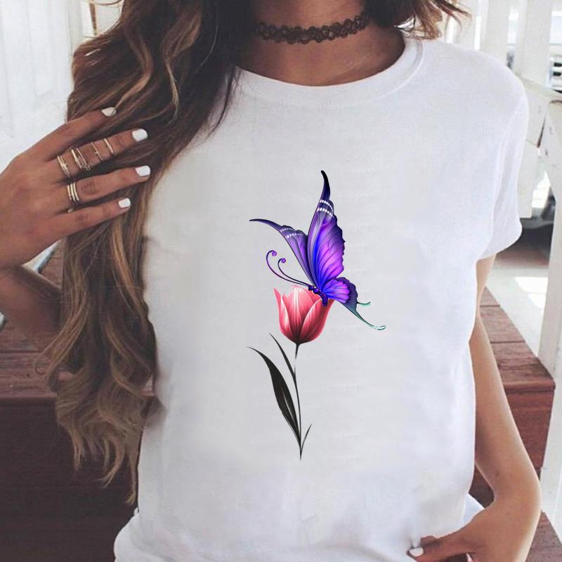 (Asian Size) trend watercolor flower style Graphic Tee Female Casual  Fashion T Clothing Women's Top Print Short Sleeve T-shirts