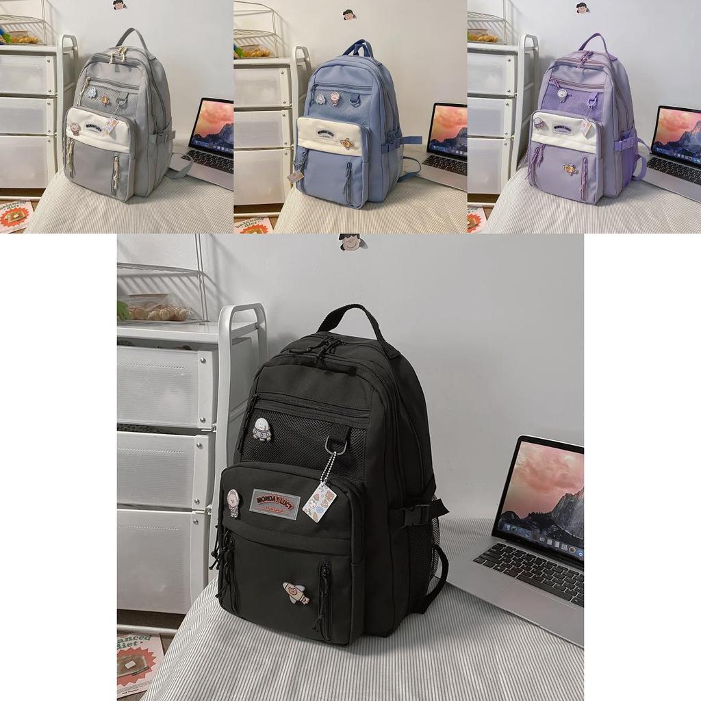 Style Student Backpack For Girls And Boys With Color Blocking Design And Letter Decor For Daily Use