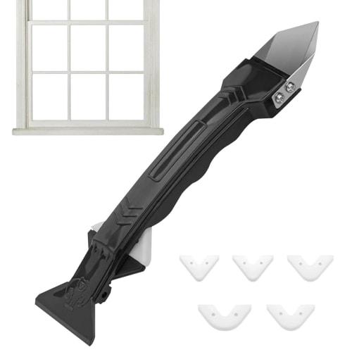 Caulking Tool Kit, Silicone, Rubber, Stainless Steel Finish Cutter, Caulking Spatula, Caulk Remover Cutter, Silicone Scraper with Interchangeable Head