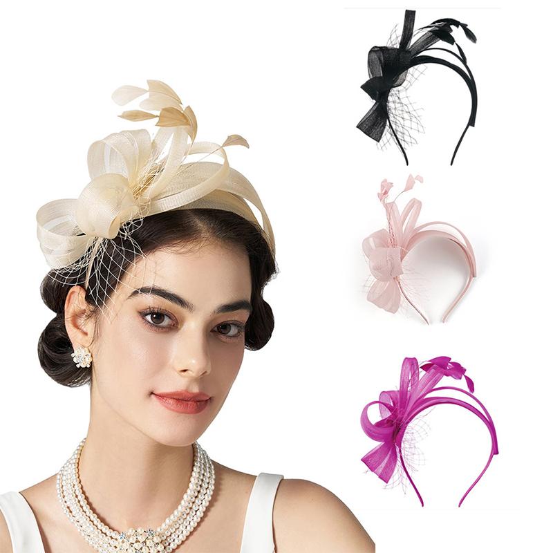 Bride Headband Feather Fascinator Headband Retro Large Floral Hair Clip Cocktail Wedding Party Bridal Hat Decor Ladies Headwear