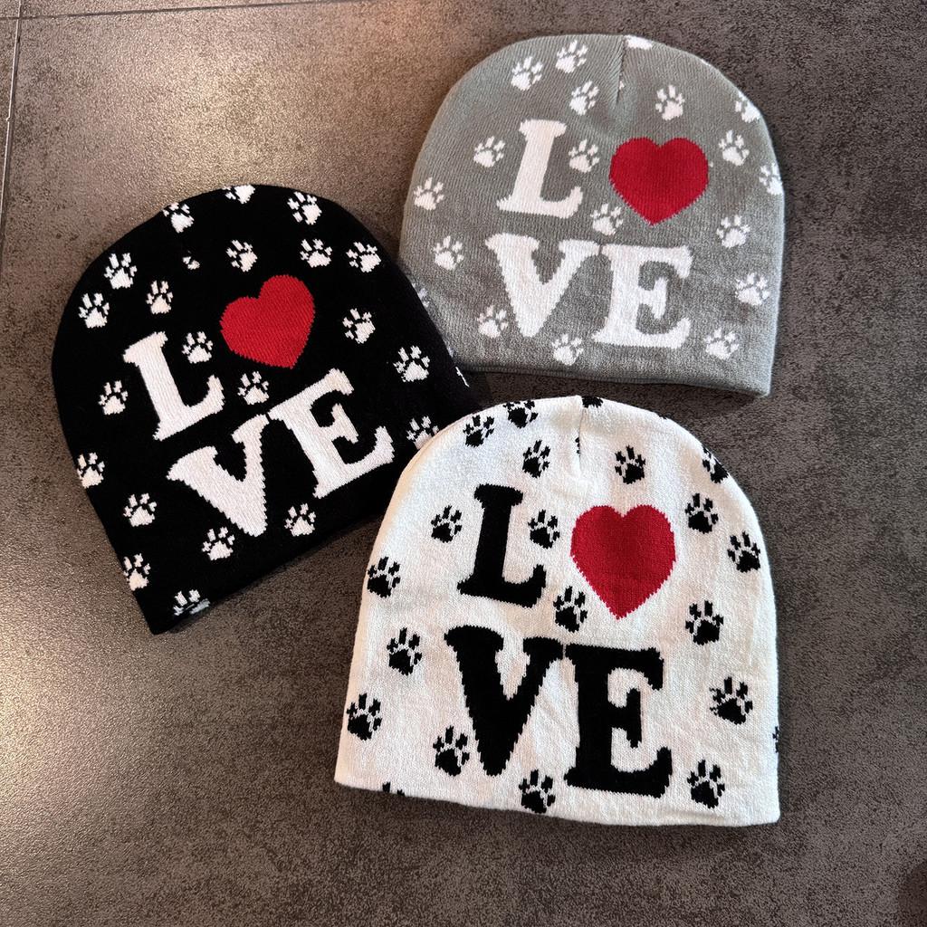 Pattern Love Letter Beanie Knitted Hat For Warm Winter Cap Breathable Fashion