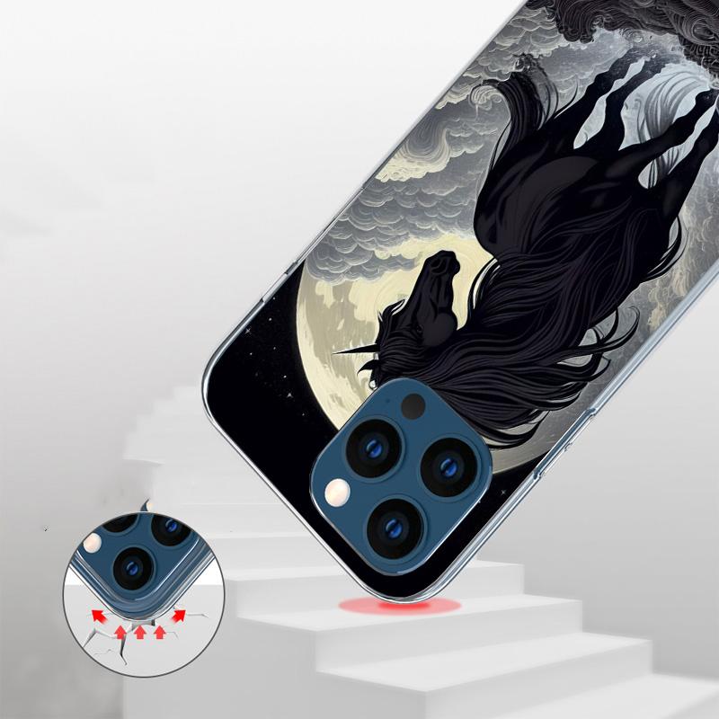 Animal Black Horse Cover Phone Case For iPhone 16 17 Air 15 14 Pro Max 16E Phone Case 13 Mini 12 11 7 SE 8 Print Pattern Fit Cas