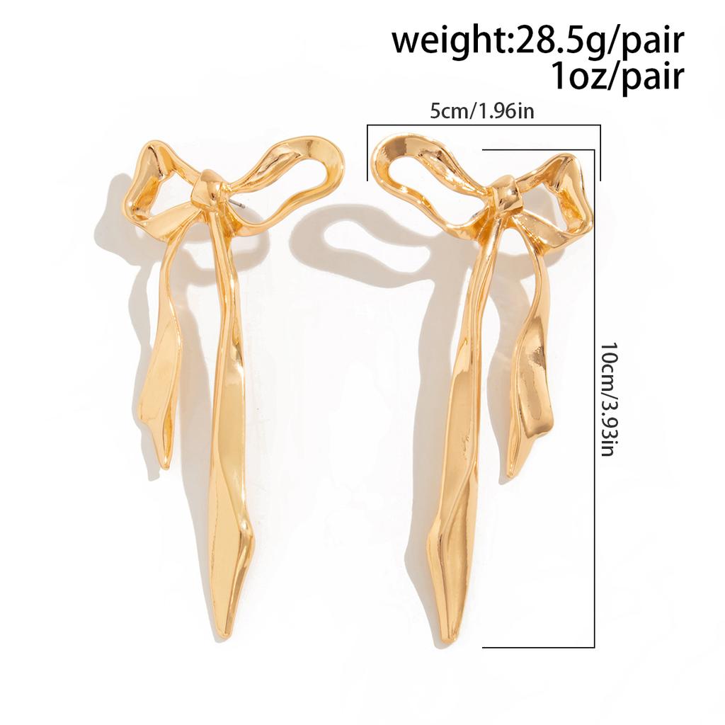 Ingemark Vintage Goldfarbene Schleife Schleifenknoten Lange Quaste Hängende Ohrringe für Damen Klassische Hängende Piercing-Ohrringe Hochzeits Schmuck Geschenk