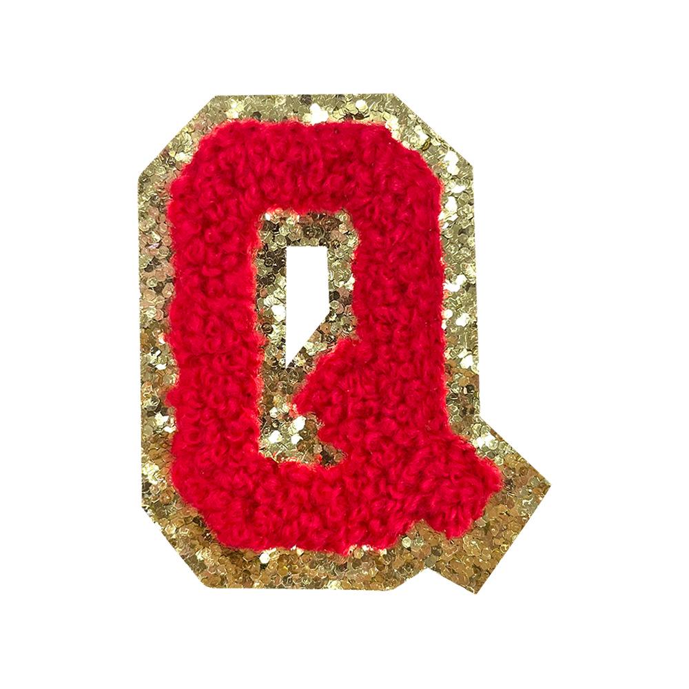 Red A-Z Chenille Embroidery Letter Patches, 5cm Self-Adhesive for DIY Clothing.