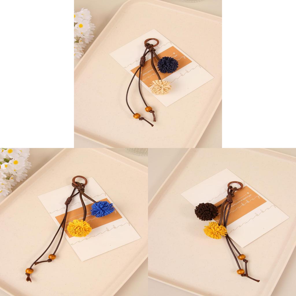 Miu Qi Retro Colorful Tassel Ball Keychain Handmade Faux Leather Accessories For Casual Bags