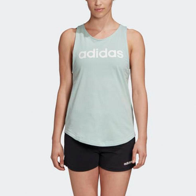 Adidas Letter Logo Printed Sports Tank Top Women Tops Green FM6360