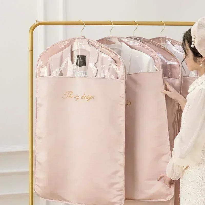 Satin Clothes Dust Cover Dress Hanging Bag Suit Coat Protector Wardrobe Storage Bag Satin Dustproof Garment Dress Organzier