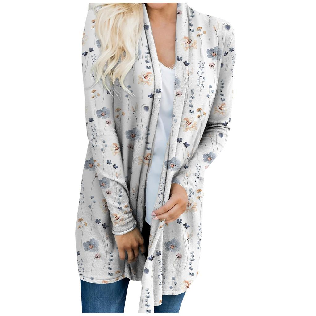 Chaqueta ligera con estampado de manga larga y parte delantera para mujer